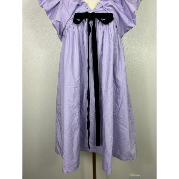 O.P.T. Didi Empire Waist Bow Puff Sleeve Mini Dress Lilac Small Holiday Coquette - Picture 4 of 7